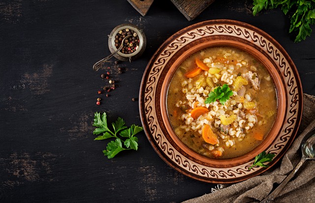 Beef Barley Soup with Niagara Root Vegetables & Norfolk Mushrooms